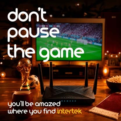 A wireless router positioned in front of a TV displaying a soccer game